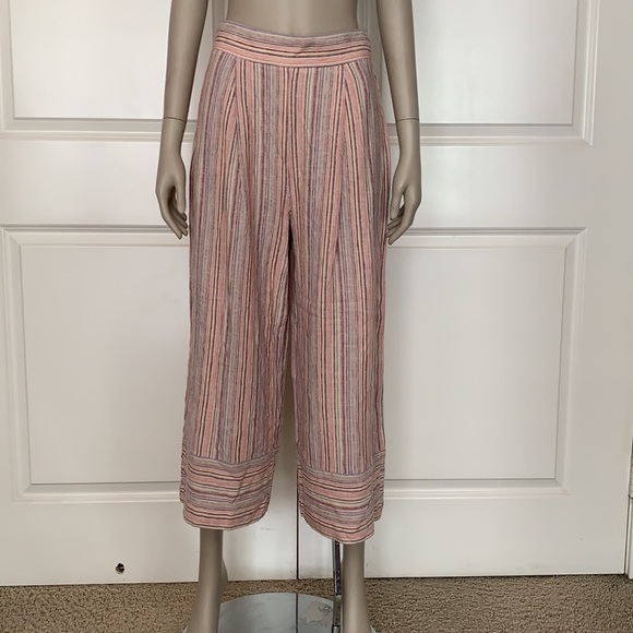 Forever 21 Linen Blend Multi Stripe High Waist Wide Leg Boho Capri - Picture 2 of 8